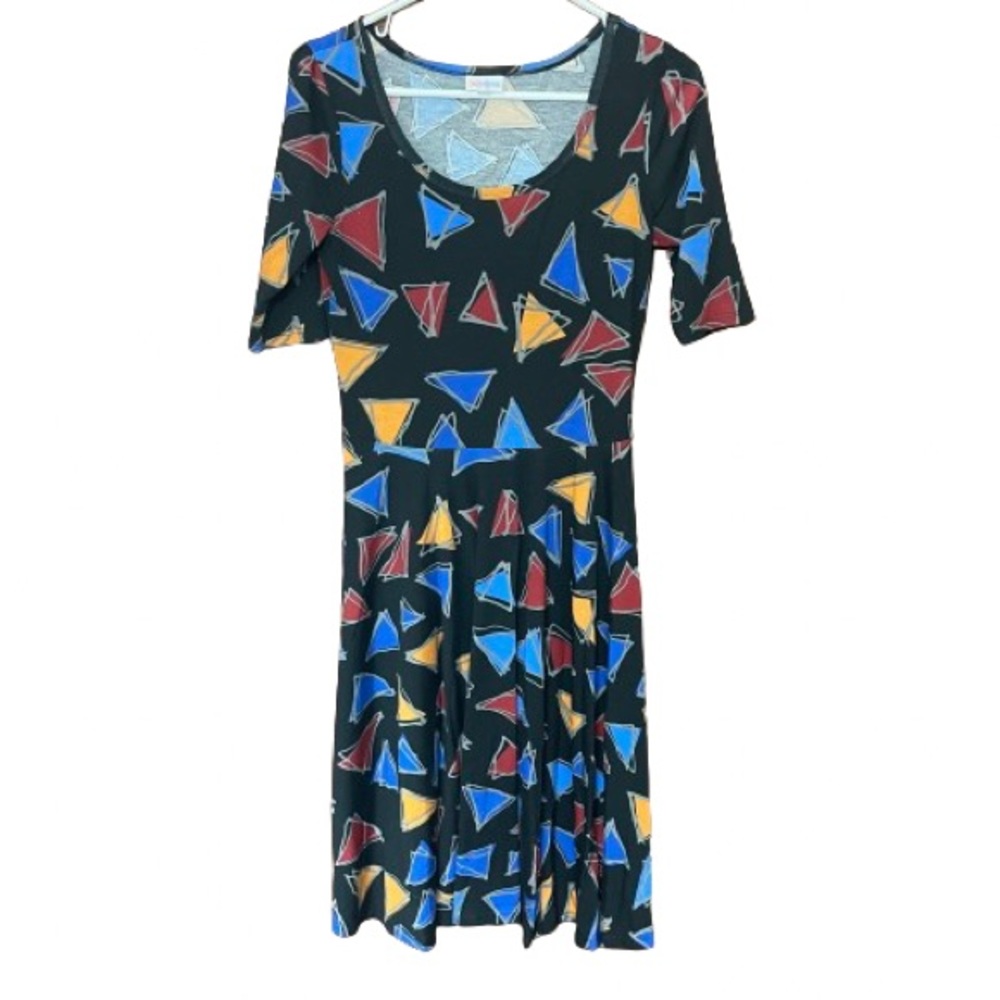 LulaRoe Nicole Dress Black Geometric Size Medium